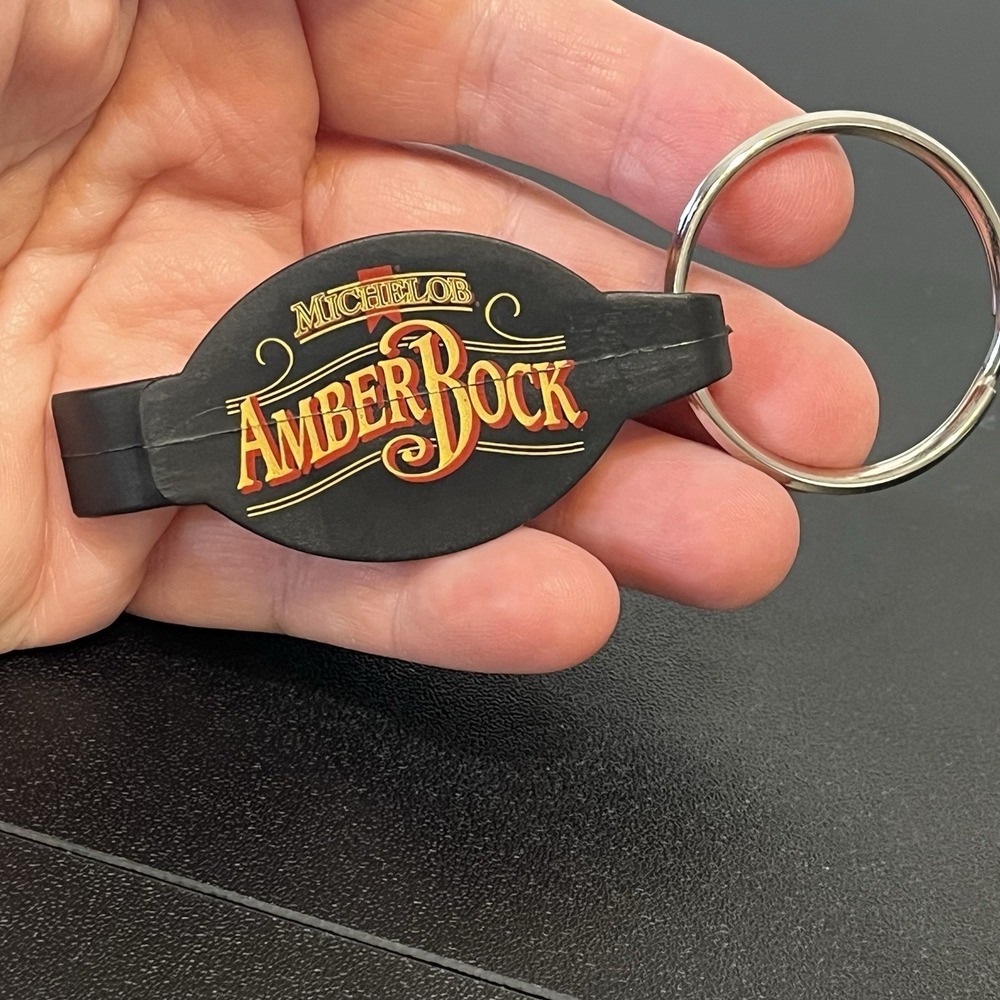 Michelob Amber Bock Beer Bottle Opener Keychain Plastic Red Yellow Black
